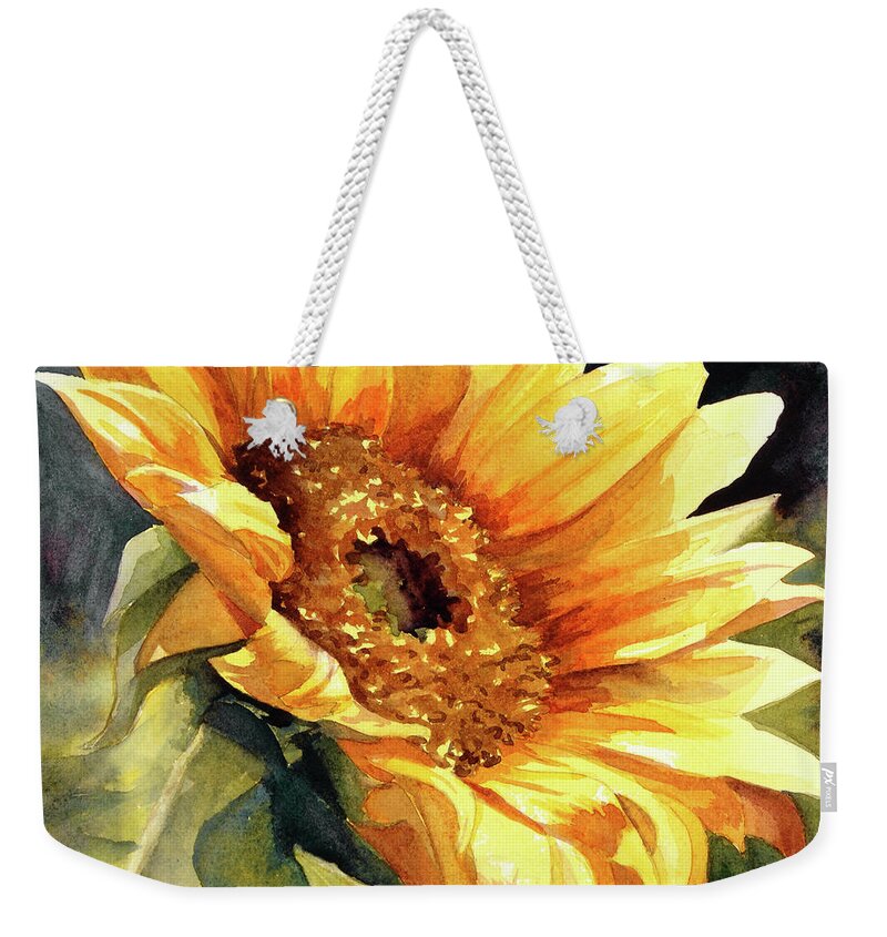 Sunflower Weekender Tote Bag featuring the painting Looking to the Sun by Bonnie Rinier