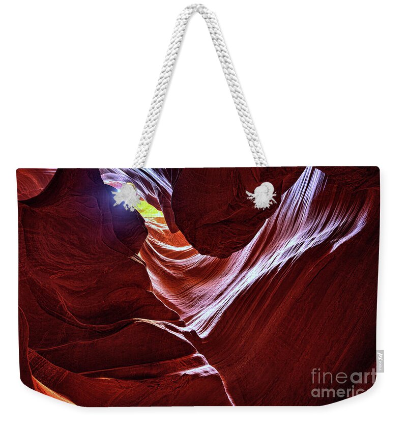 Antelope Canyon Weekender Tote Bag featuring the photograph Looking Up by Roxie Crouch