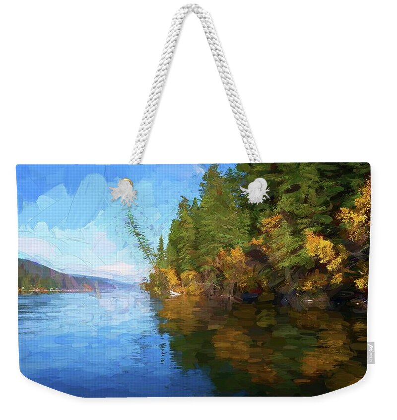 Photopainting Weekender Tote Bag featuring the photograph Loon Lake Autumn Oil Painting by Allan Van Gasbeck