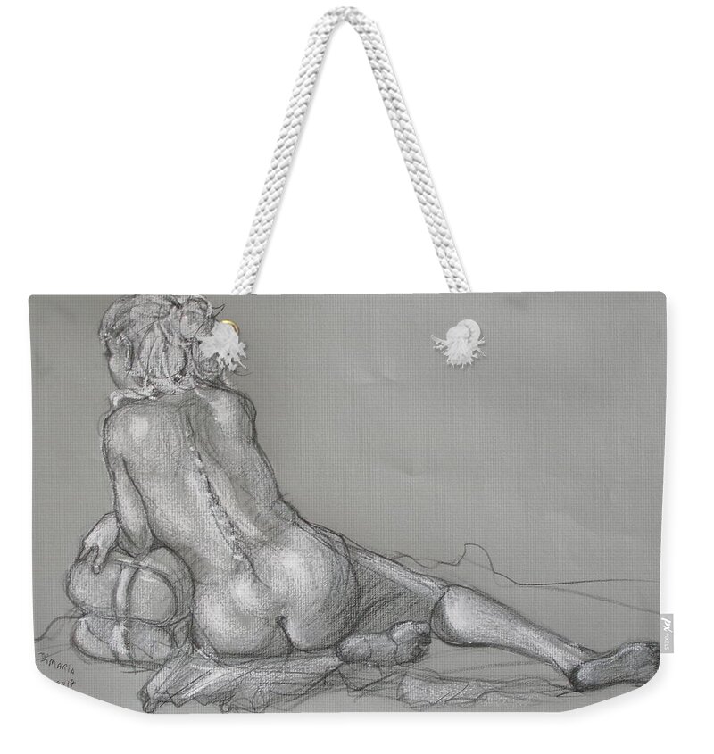 Realism Weekender Tote Bag featuring the drawing Lori Reclining with Hair Up by Donelli DiMaria