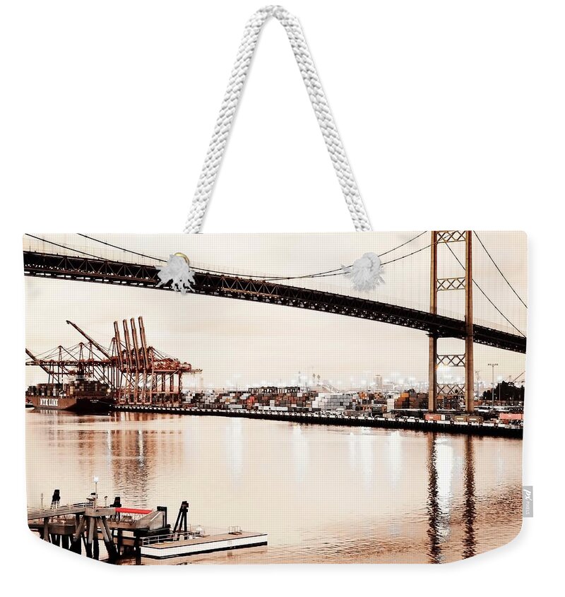 Los Angeles Harbor Weekender Tote Bag featuring the photograph Los Angeles Harbor in Sepia by Kirsten Giving