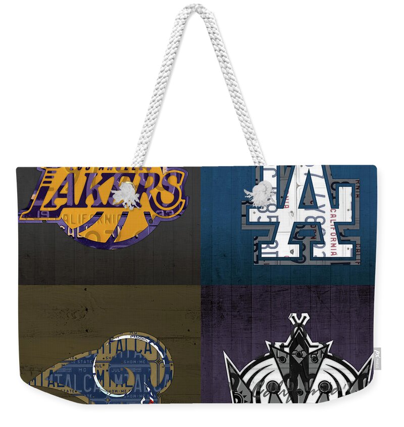Los Angeles License Plate Art Sports Design Lakers Dodgers Rams Kings  Weekender Tote Bag by Design Turnpike - Fine Art America