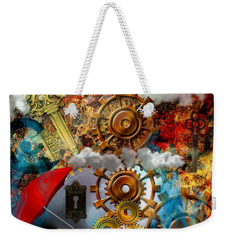 Lost Weekender Tote Bag featuring the mixed media Lost Keys to Paradise by Ally White