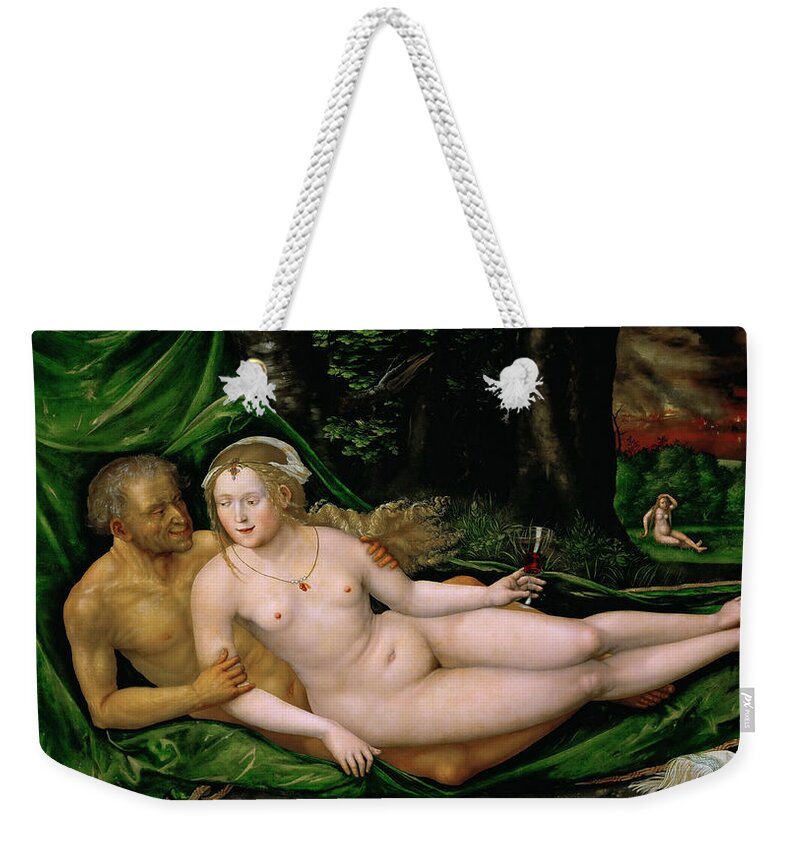 Albrecht Altdorfer Weekender Tote Bag featuring the painting Lot and his Daughter by Albrecht Altdorfer