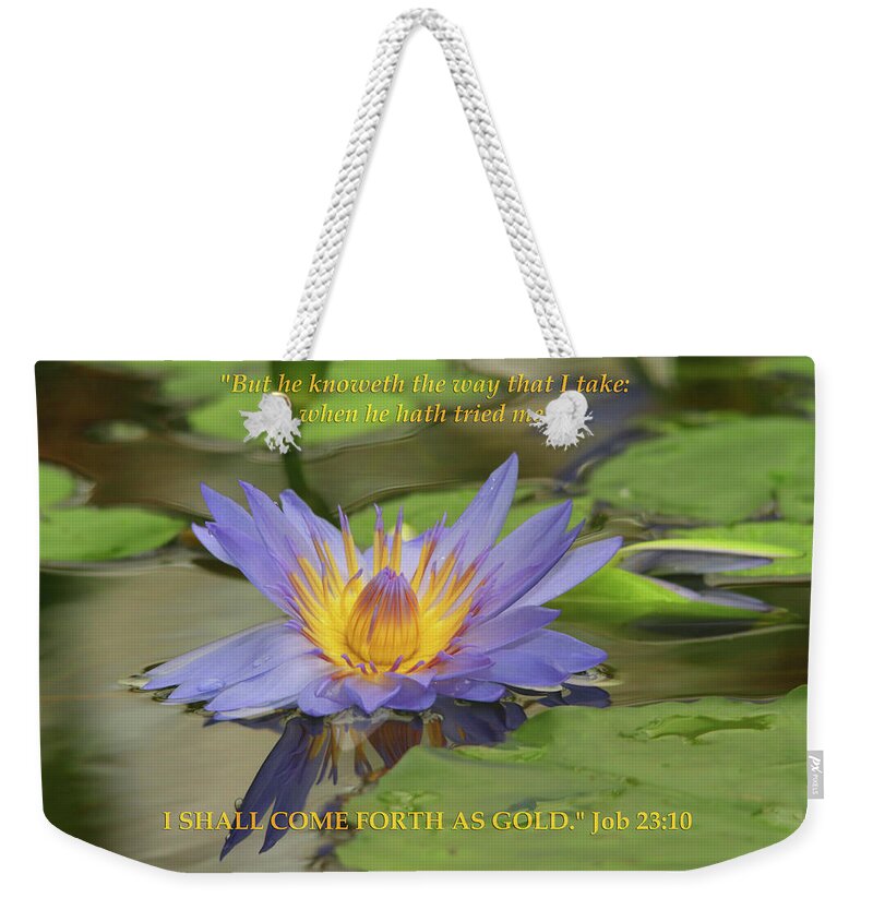 Christian Art Weekender Tote Bag featuring the photograph Lotus Flower Inspirational by Marlin and Laura Hum
