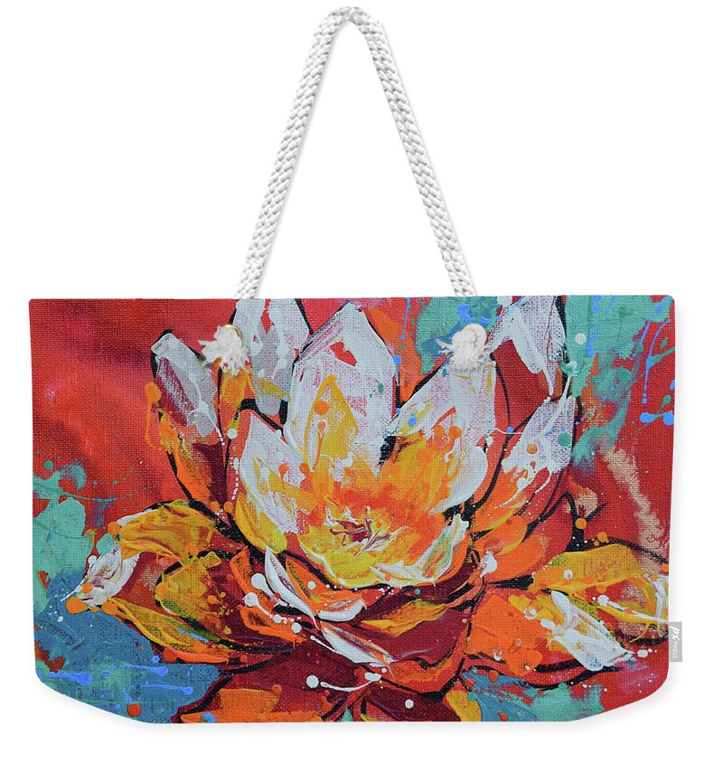  Weekender Tote Bag featuring the painting Lotus by Jyotika Shroff