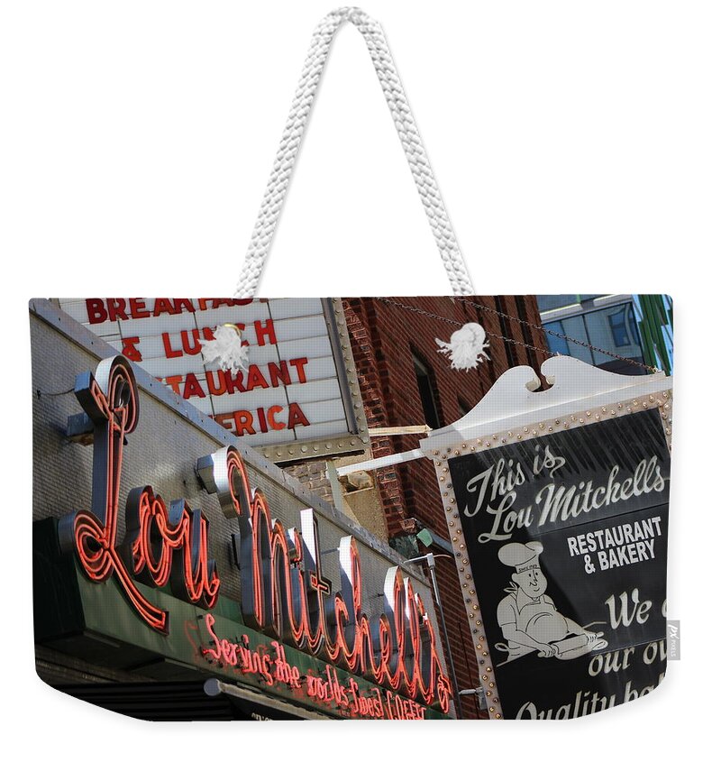 Lou Mitchell's Restaurant Weekender Tote Bag featuring the photograph Lou Mitchells Restaurant And Bakery Chicago by Colleen Cornelius