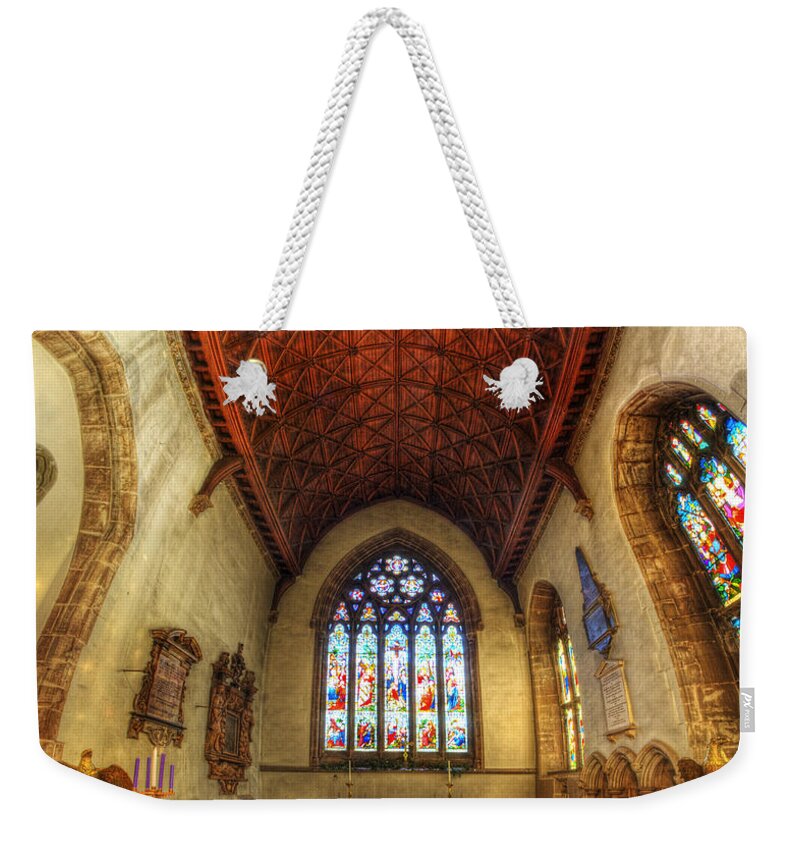 Yhun Suarez Weekender Tote Bag featuring the photograph Loughborough Church - Altar Vertorama by Yhun Suarez