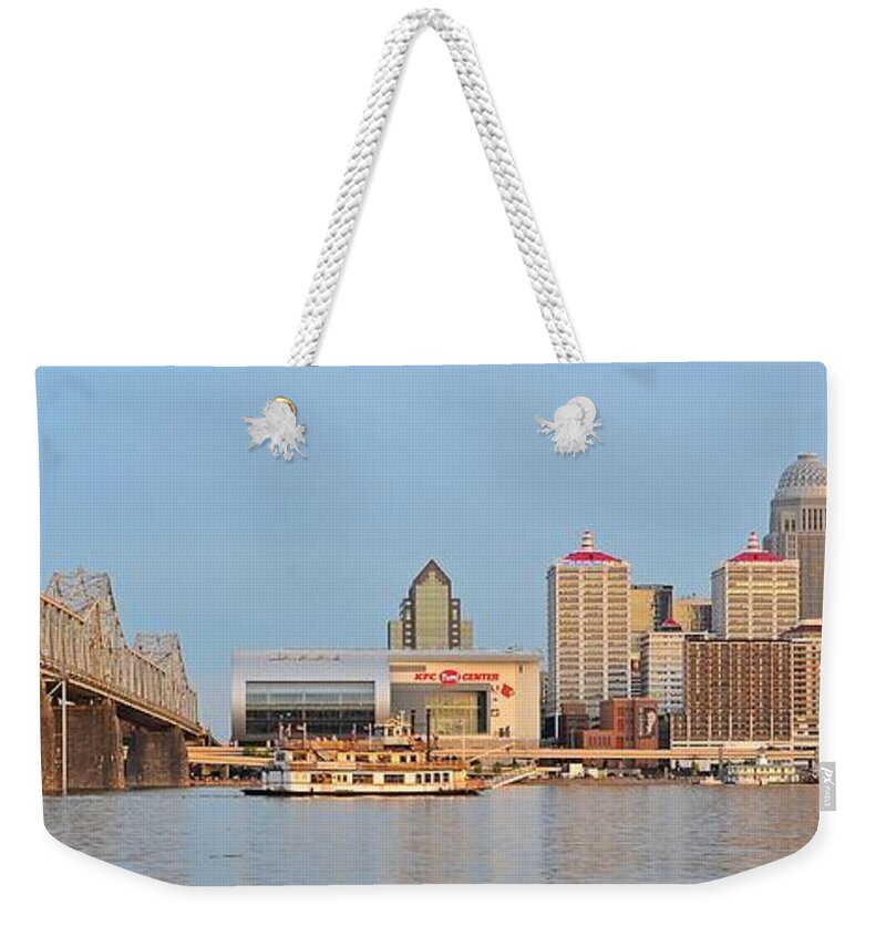 Louisville Weekender Tote Bag featuring the photograph Louisville Panoramic From Indiana by Frozen in Time Fine Art Photography