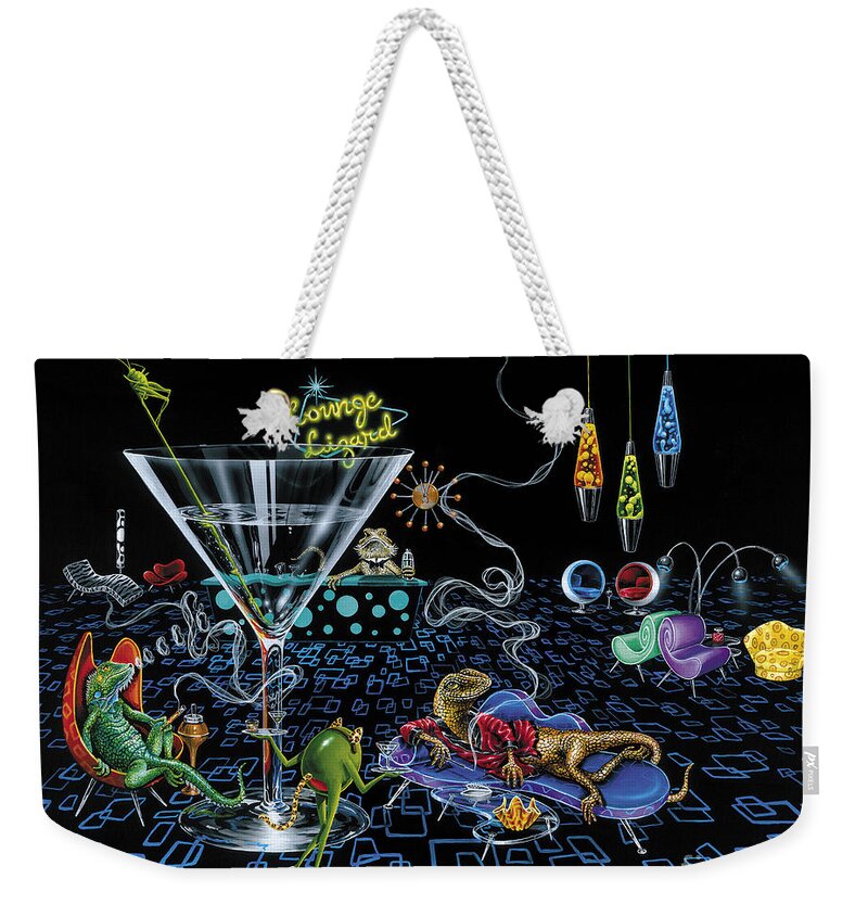 Retro Weekender Tote Bag featuring the painting Lounge Lizard by Michael Godard