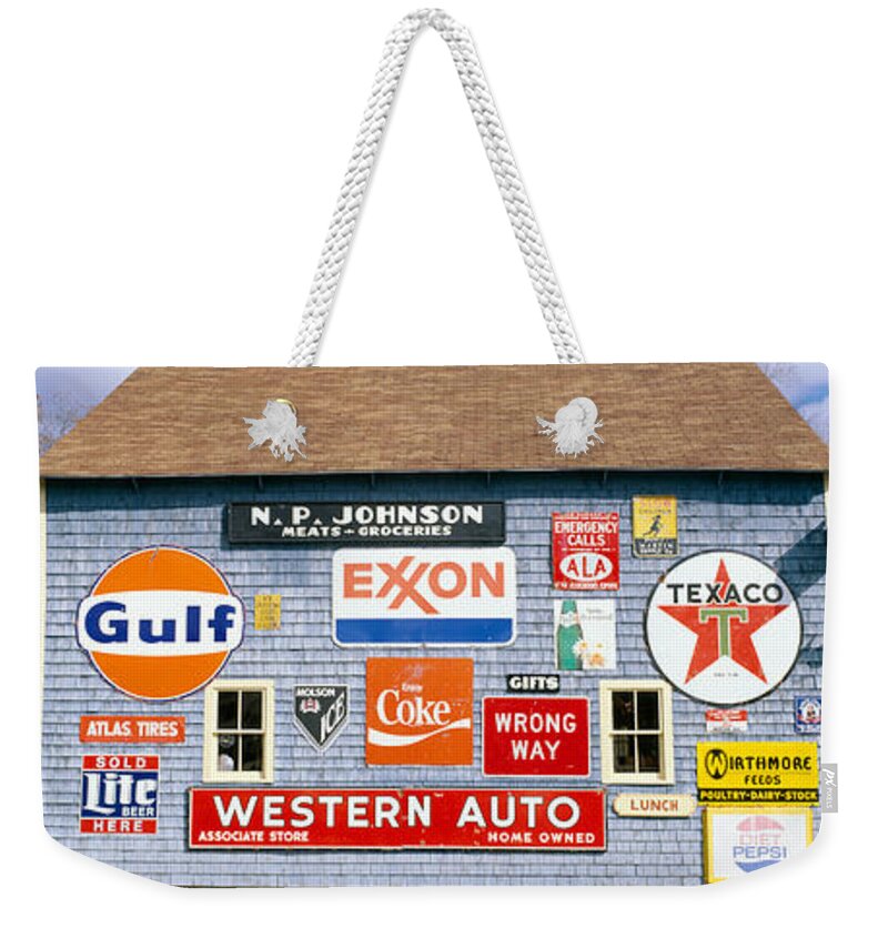 Photography Weekender Tote Bag featuring the photograph Love Barn With Road Signs, Orland, Maine by Panoramic Images