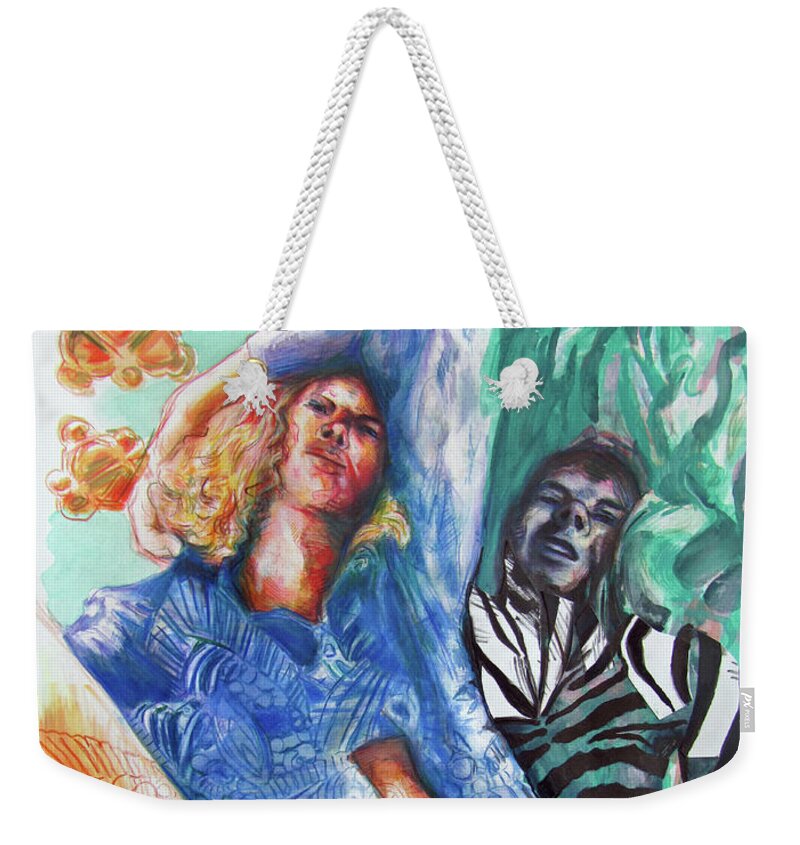 Zebra Boy Weekender Tote Bag featuring the painting Love Hurts and Even Zebra's Fall Down by Rene Capone