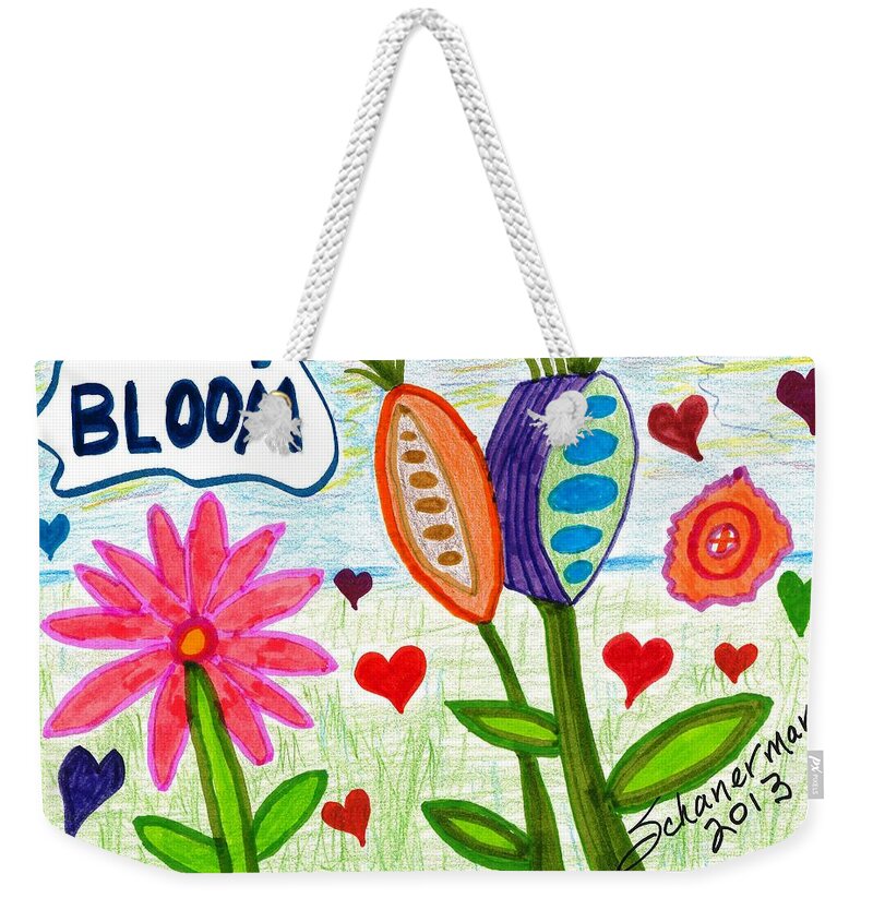 Drawing Weekender Tote Bag featuring the drawing Love in Bloom by Susan Schanerman