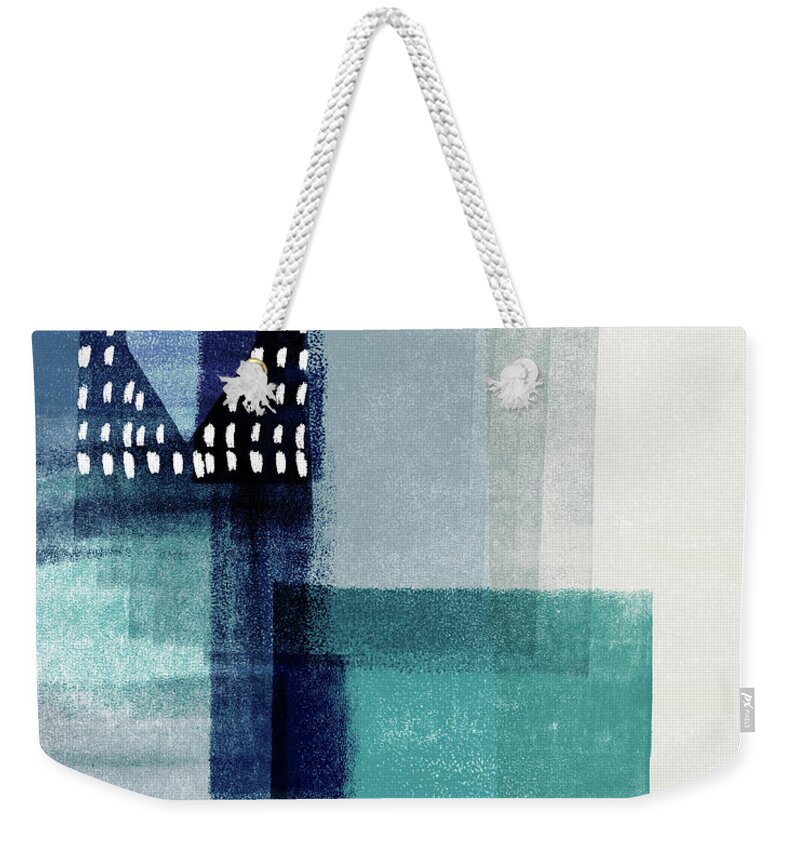 Minimal Weekender Tote Bag featuring the mixed media Love In Shades Of Blue- Abstract Art by Linda Woods by Linda Woods