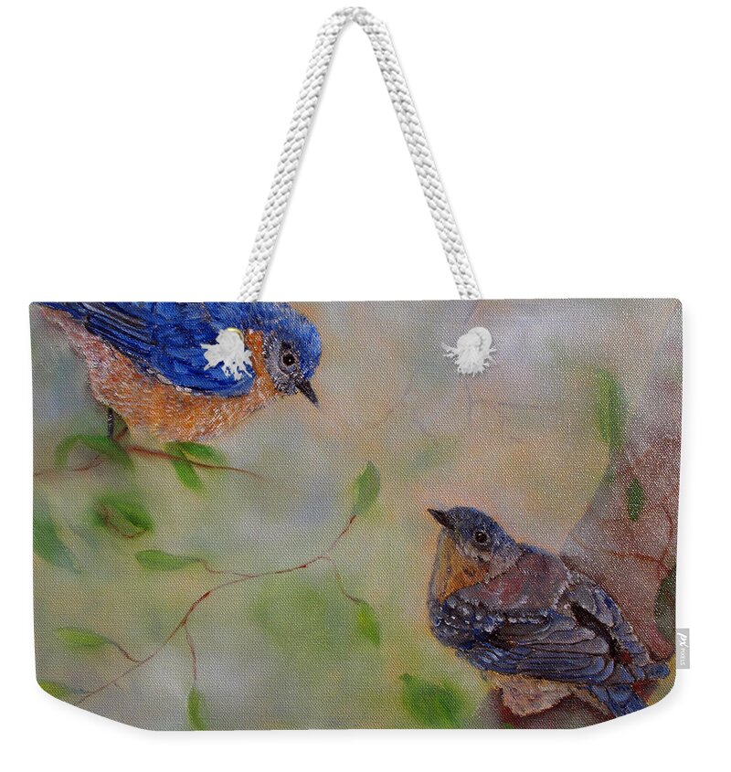 Bluebird Weekender Tote Bag featuring the painting Love Is In The Air by Loretta Luglio