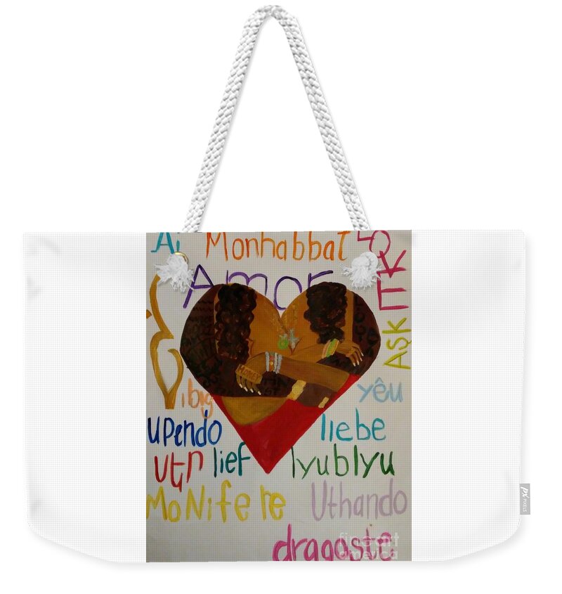 Love Weekender Tote Bag featuring the painting Love language by Autoya Vance
