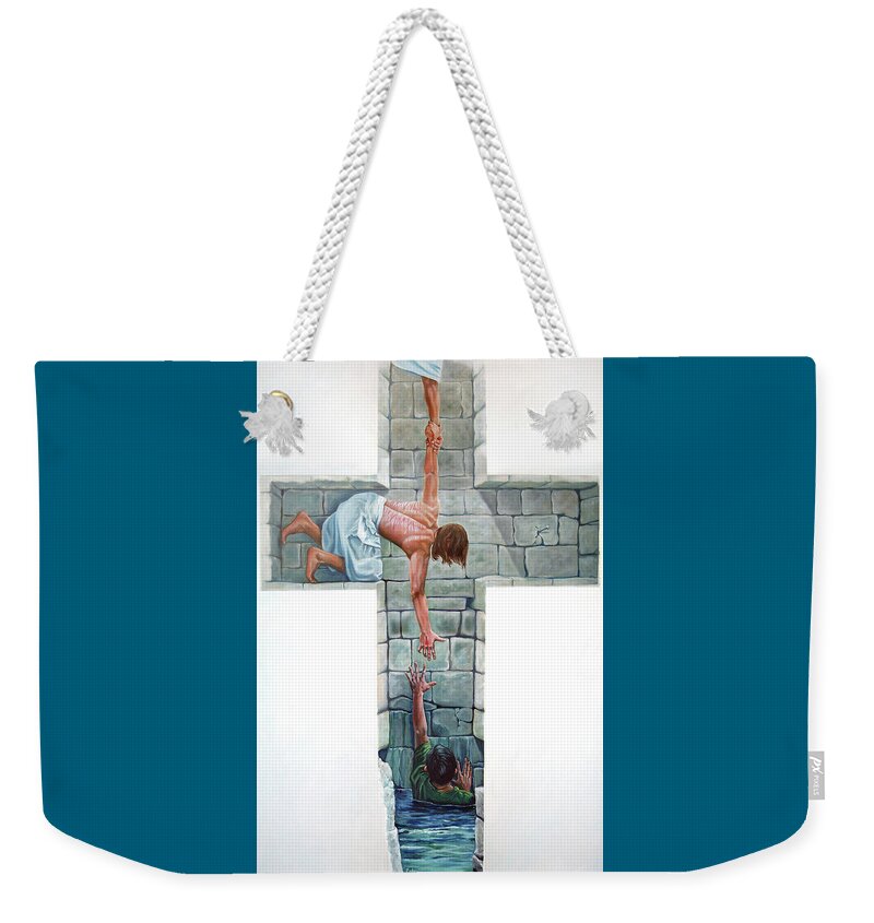 Cross Weekender Tote Bag featuring the painting Love by Larry Cole
