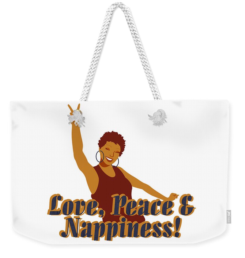 Love Weekender Tote Bag featuring the digital art Love Peace and Nappiness by Rachel Natalie Rawlins