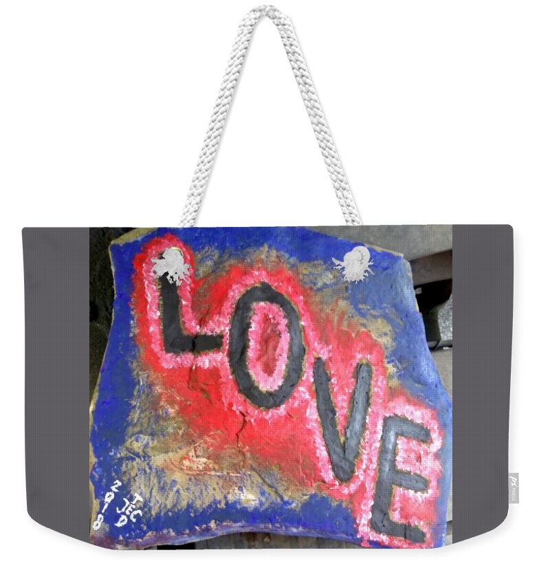 Love Rocks Byted Jec Weekender Tote Bag featuring the painting Love Rock by Ted Jec