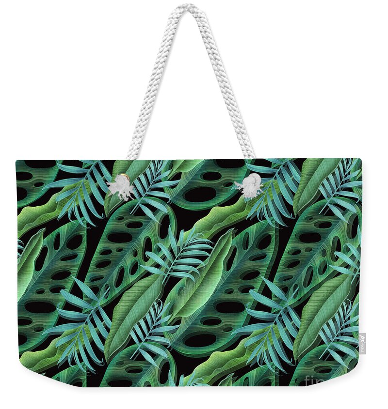 Tropical Leaves Weekender Tote Bag featuring the digital art Lovely Green by Mark Ashkenazi
