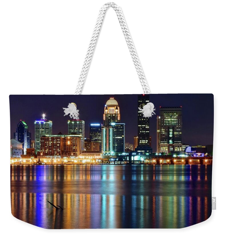 Louisville Weekender Tote Bag featuring the photograph Lovely Louisville Lights by Frozen in Time Fine Art Photography