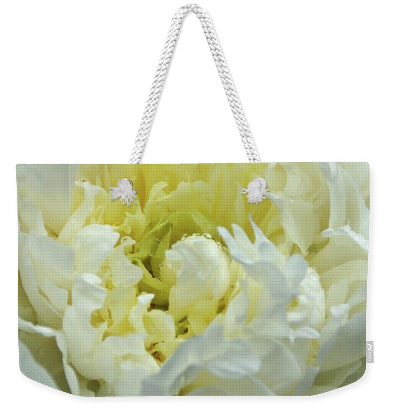White Peony Weekender Tote Bag featuring the photograph Lovely Peony by Sandy Keeton