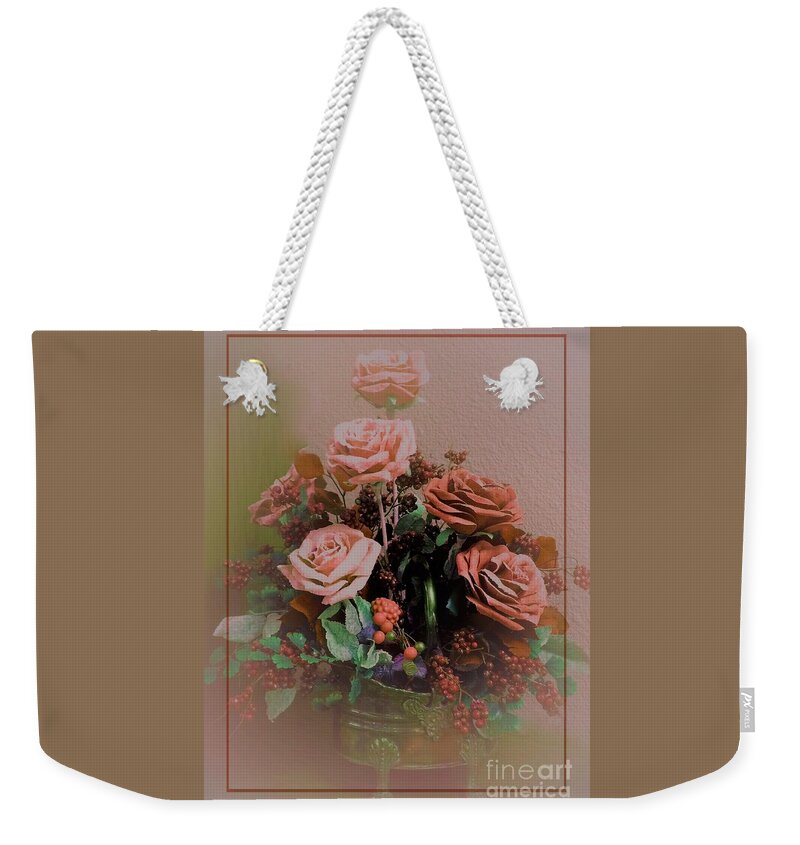Digital Art Weekender Tote Bag featuring the digital art Lovely Rustic Rose Bouquet by Delynn Addams