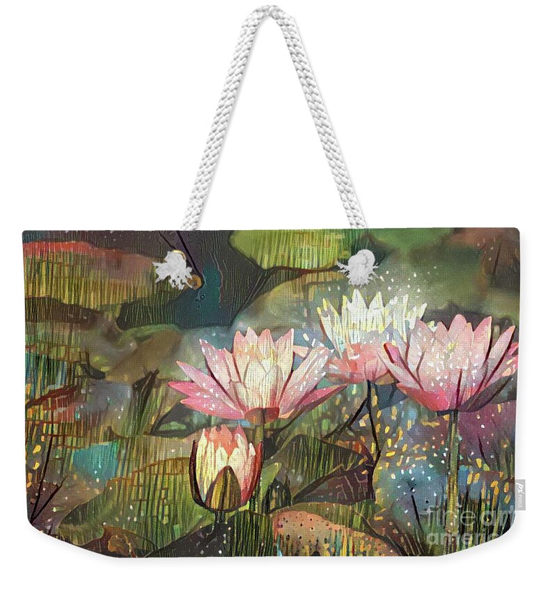 Aquatic Plant Weekender Tote Bag featuring the digital art Lovely Waterlilies 7 by Amy Cicconi