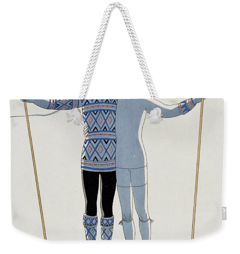 S Weekender Tote Bag featuring the painting Lovers in the Snow by Georges Barbier