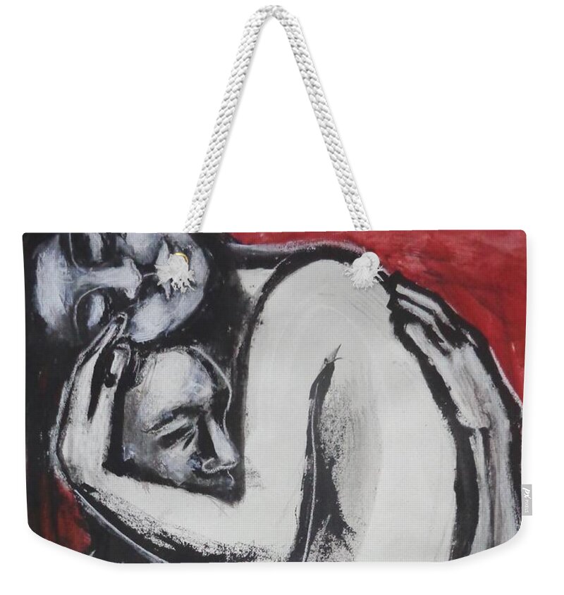 Carmen Tyrrell Weekender Tote Bag featuring the painting Lovers - Wrapped In Your Arms 2 by Carmen Tyrrell