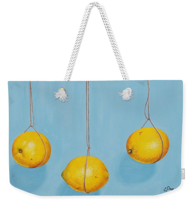 Lemons Weekender Tote Bag featuring the painting Low Hanging Lemons by Emily Page