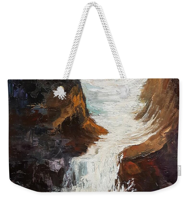 Rushing Water Weekender Tote Bag featuring the painting Lower Chasm Waterfall by Barbara Haviland