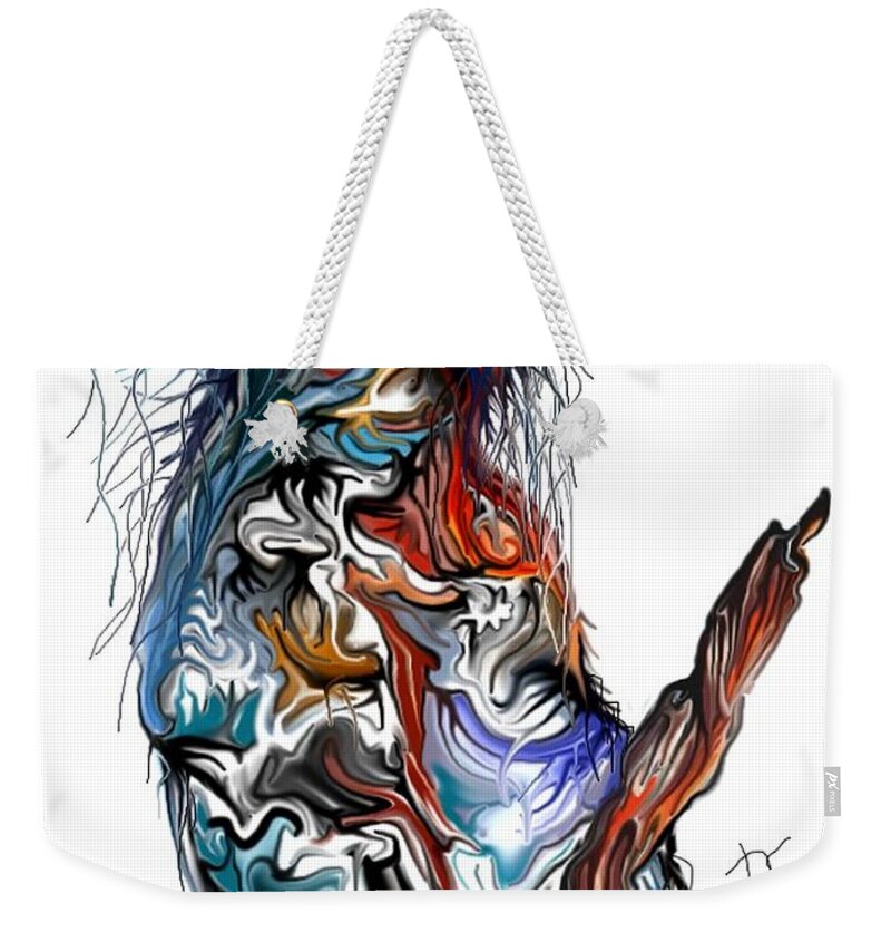 Abstract Weekender Tote Bag featuring the digital art LSD Bird by Darren Cannell