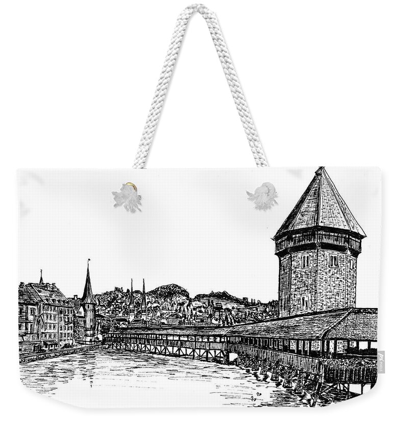 Lucerne Weekender Tote Bag featuring the drawing Lucerne by Frank SantAgata