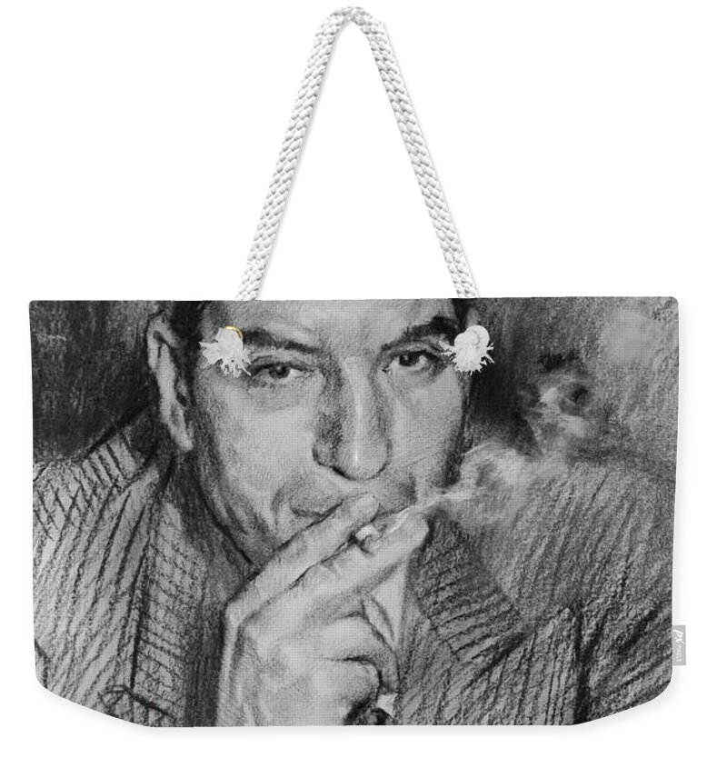 Lucky Luciano Weekender Tote Bag featuring the drawing Lucky Luciano by Ylli Haruni
