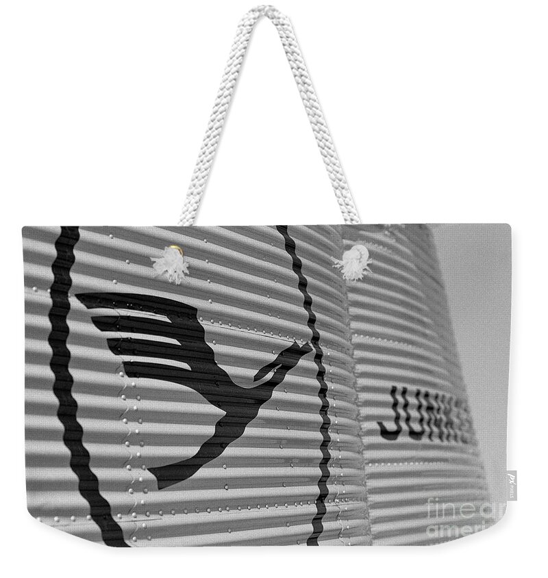 Lufthansa Weekender Tote Bag featuring the photograph Lufthansa and Junkers logos by Riccardo Mottola