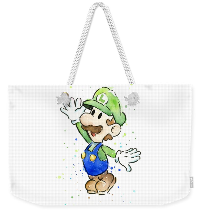 Video Game Weekender Tote Bag featuring the painting Luigi Watercolor by Olga Shvartsur