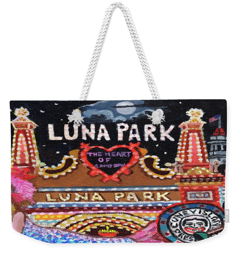 Luna Park At Night Weekender Tote Bag featuring the painting Luna Park Towel Version by Bonnie Siracusa