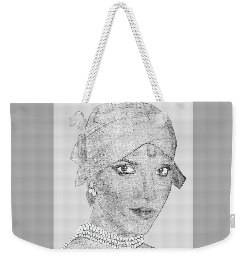 Josephine Baker Weekender Tote Bag featuring the drawing Lynn as Josephine by Lee McCormick
