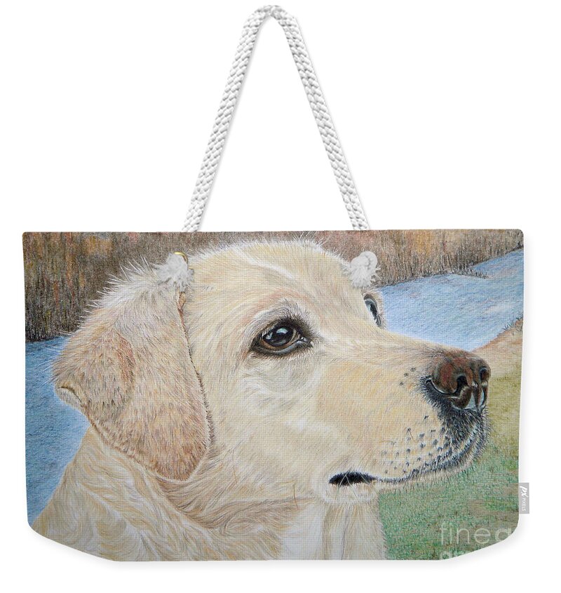 Lynwater Sunny Alex Weekender Tote Bag featuring the drawing Lynwater Sunny Alex by Yvonne Johnstone