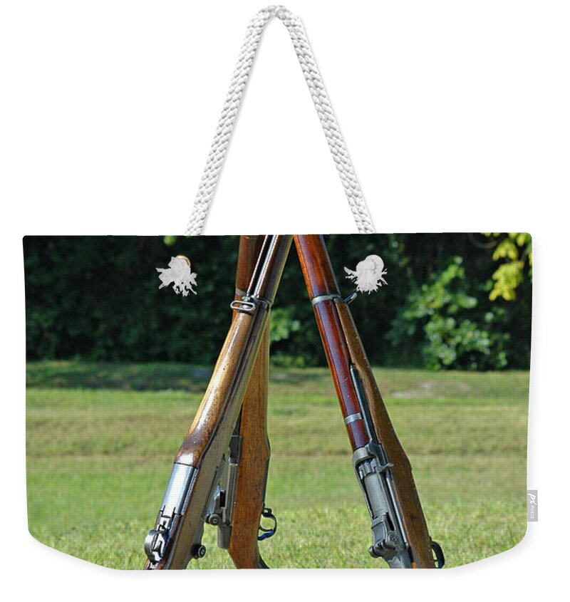 M1 Rifles Weekender Tote Bag featuring the photograph M1 Pyramid by Carolyn Marshall