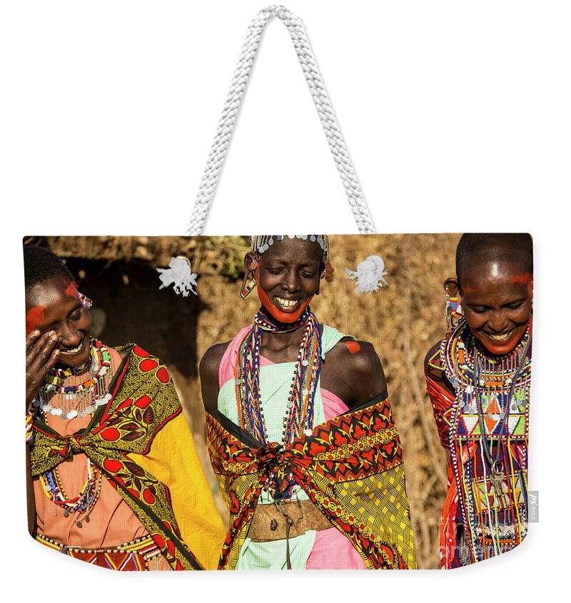Masai Weekender Tote Bag featuring the photograph Maasai Merriment by Paulette Sinclair