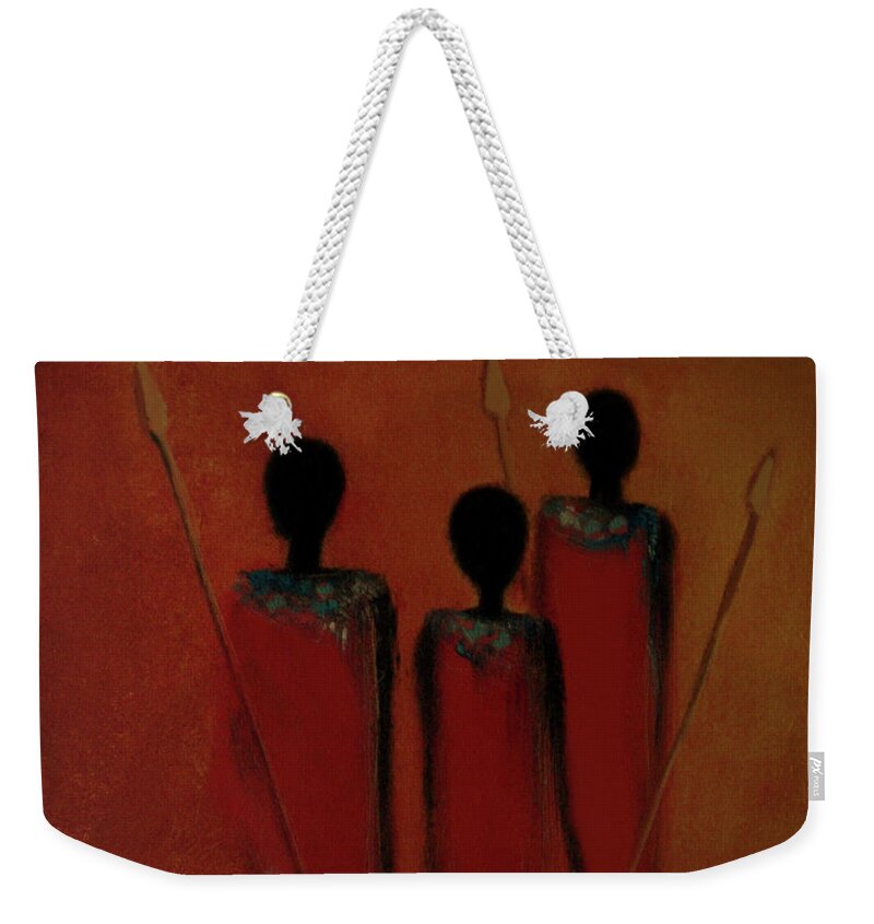 Maasai Weekender Tote Bag featuring the painting Maasai Trio by David Dehner
