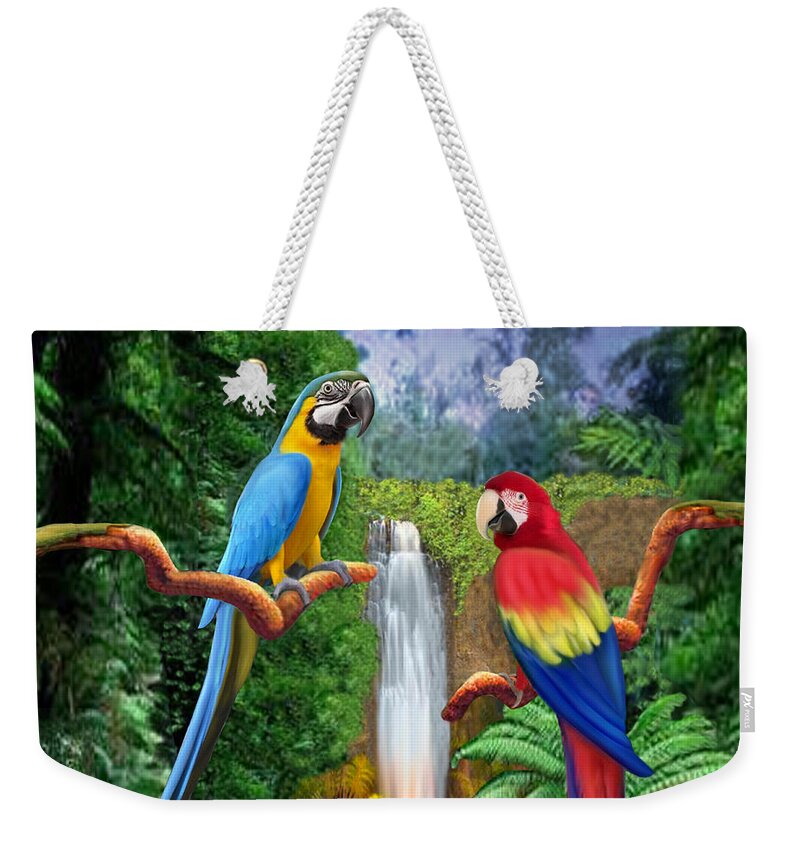 Macaw Tropical Parrots Weekender Tote Bag featuring the digital art Macaw Tropical Parrots by Glenn Holbrook