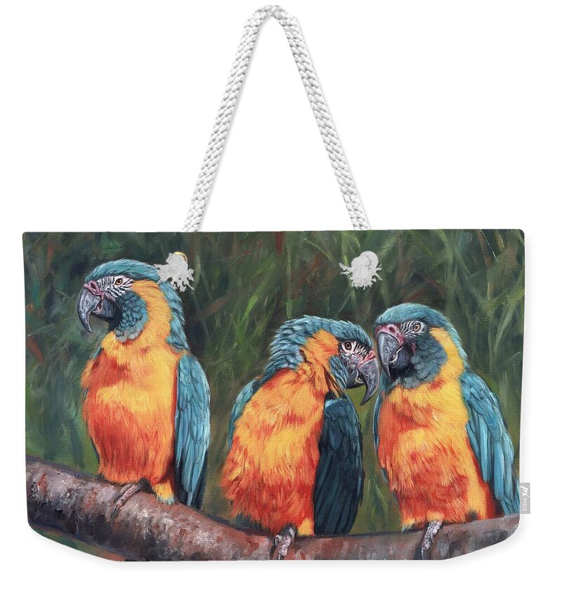 Macaw Weekender Tote Bag featuring the painting Macaws by David Stribbling