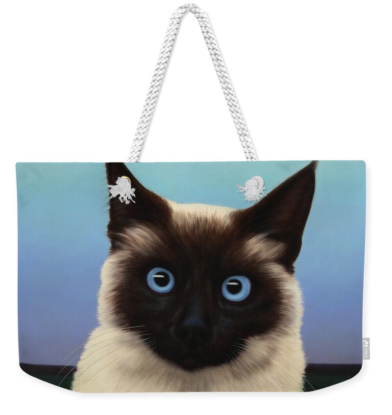 Cat Siamese Siamese Cat Siamese Kitten Kitten Kitty Machka Chat Pet Blue Eyes Pussy James W Johnson Weekender Tote Bag featuring the painting Machka 2001 by James W Johnson