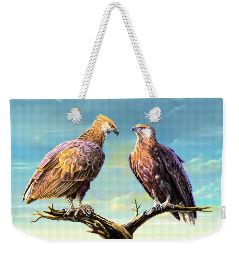 Keyan Weekender Tote Bag featuring the painting Madagascar Fish Eagle by Anthony Mwangi