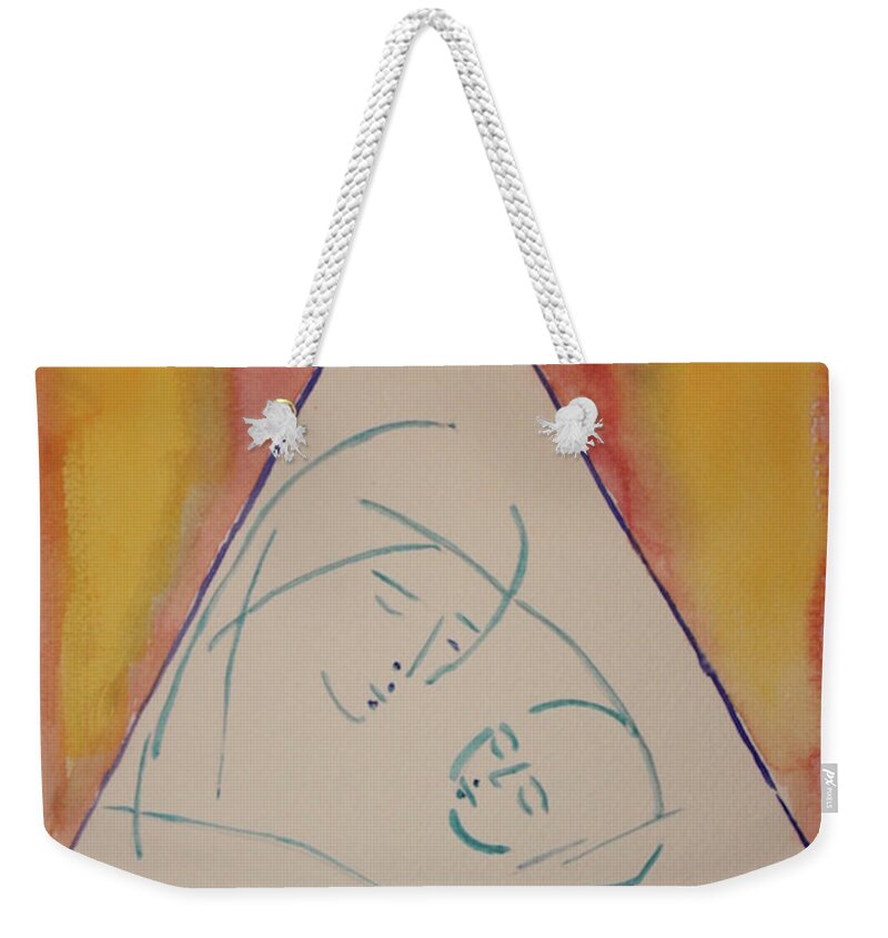 Mother Weekender Tote Bag featuring the painting Madonna and Child by Roger Cummiskey