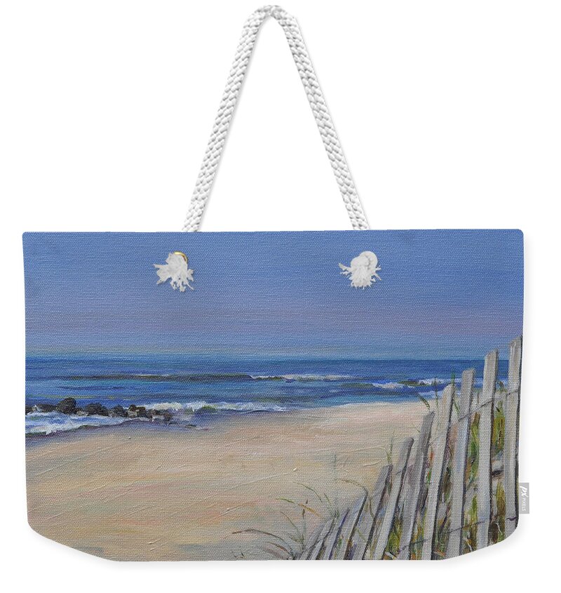 Beach Weekender Tote Bag featuring the painting Maggie's Beach by Marjory Wilson