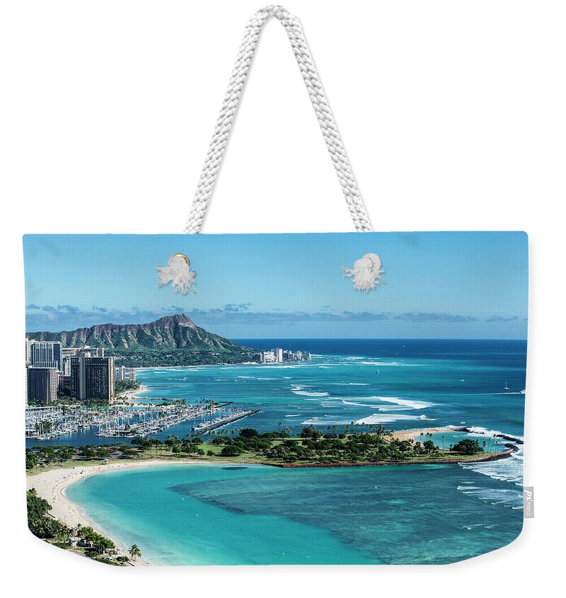 Helicopter Weekender Tote Bag featuring the photograph Magic Island to Diamond Head by Sean Davey